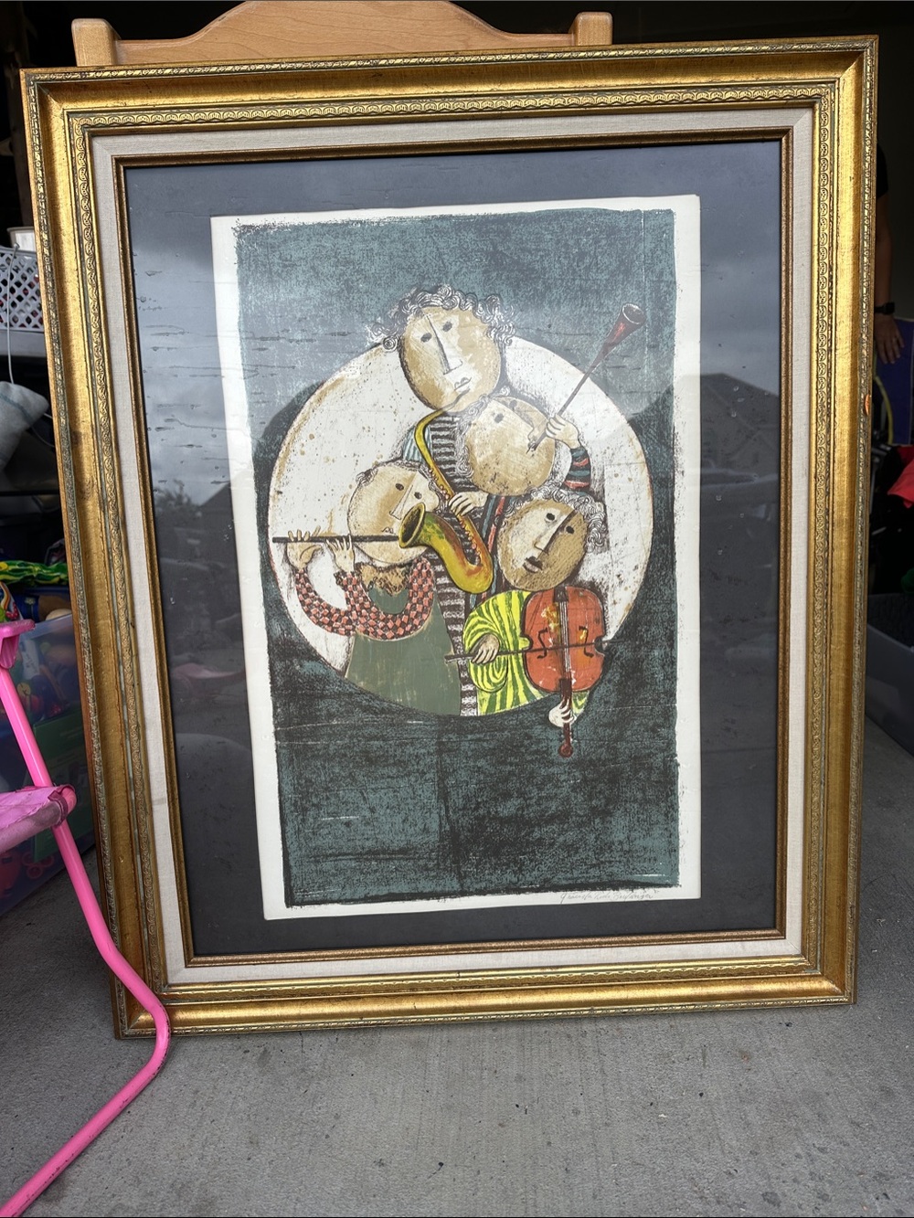 Framed Musical Trio Art Print - Green, Yellow and Orange